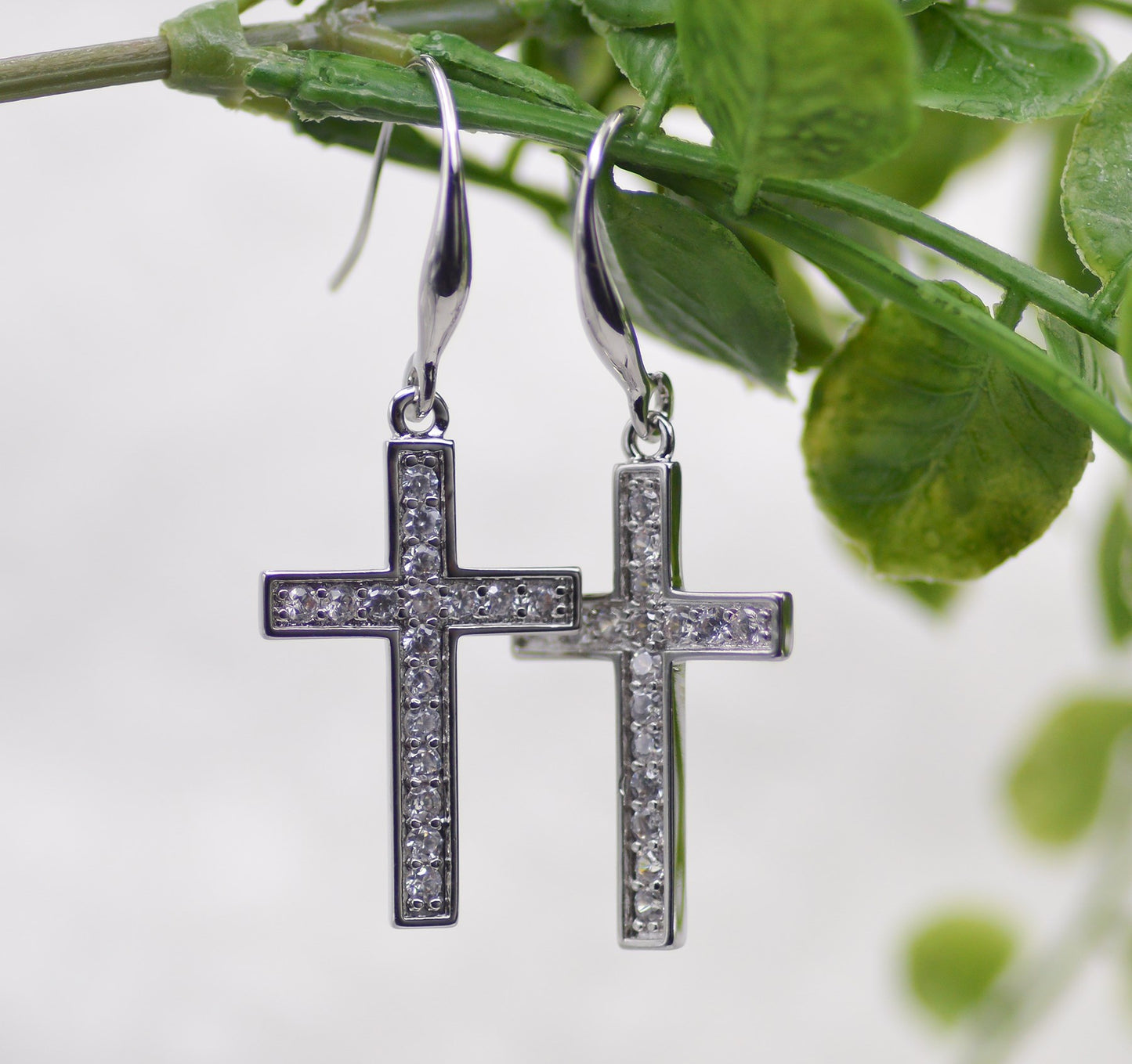 Earrings-Eden Merry-French Hook-Silver Cross