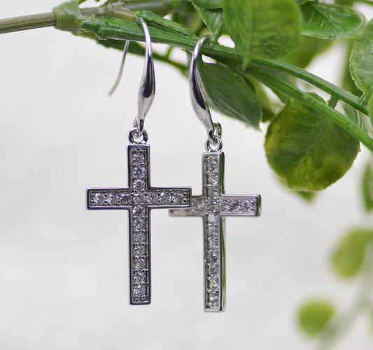 Earrings-Eden Merry-French Hook-Silver Cross