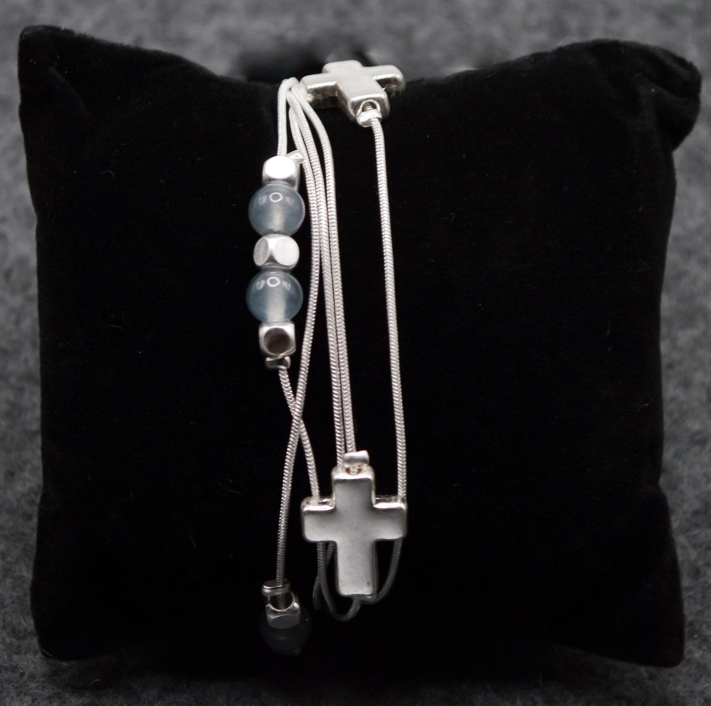 Bracelet-Eden Merry-Multi Strand-Grey-Cross