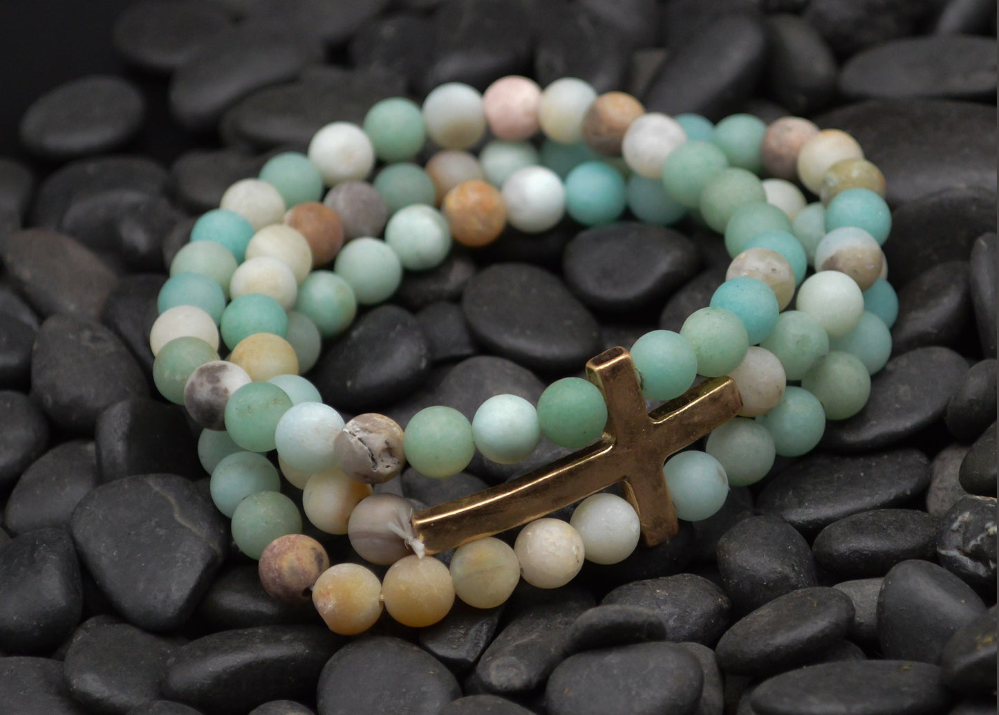 Bracelet-Eden Merry-Three Strand-Amazonite-Cross