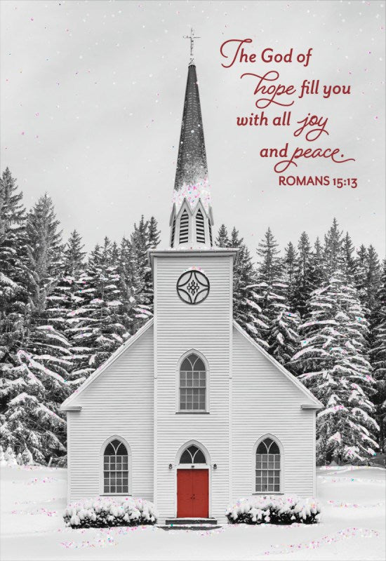 Boxed Card-Christmas-Black & White Church (Box Of 18)