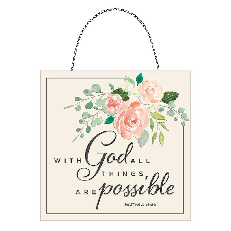 Wall Plaque-Tin-All Things Are Possible (7" x 7")