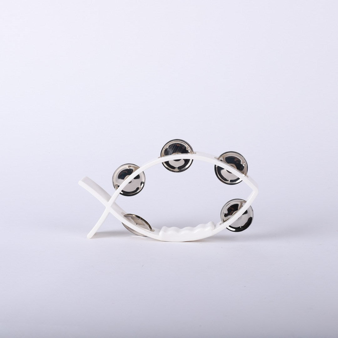 Instrument-Tambourine-Little Fish Shape-White (8" x 4 1/2")