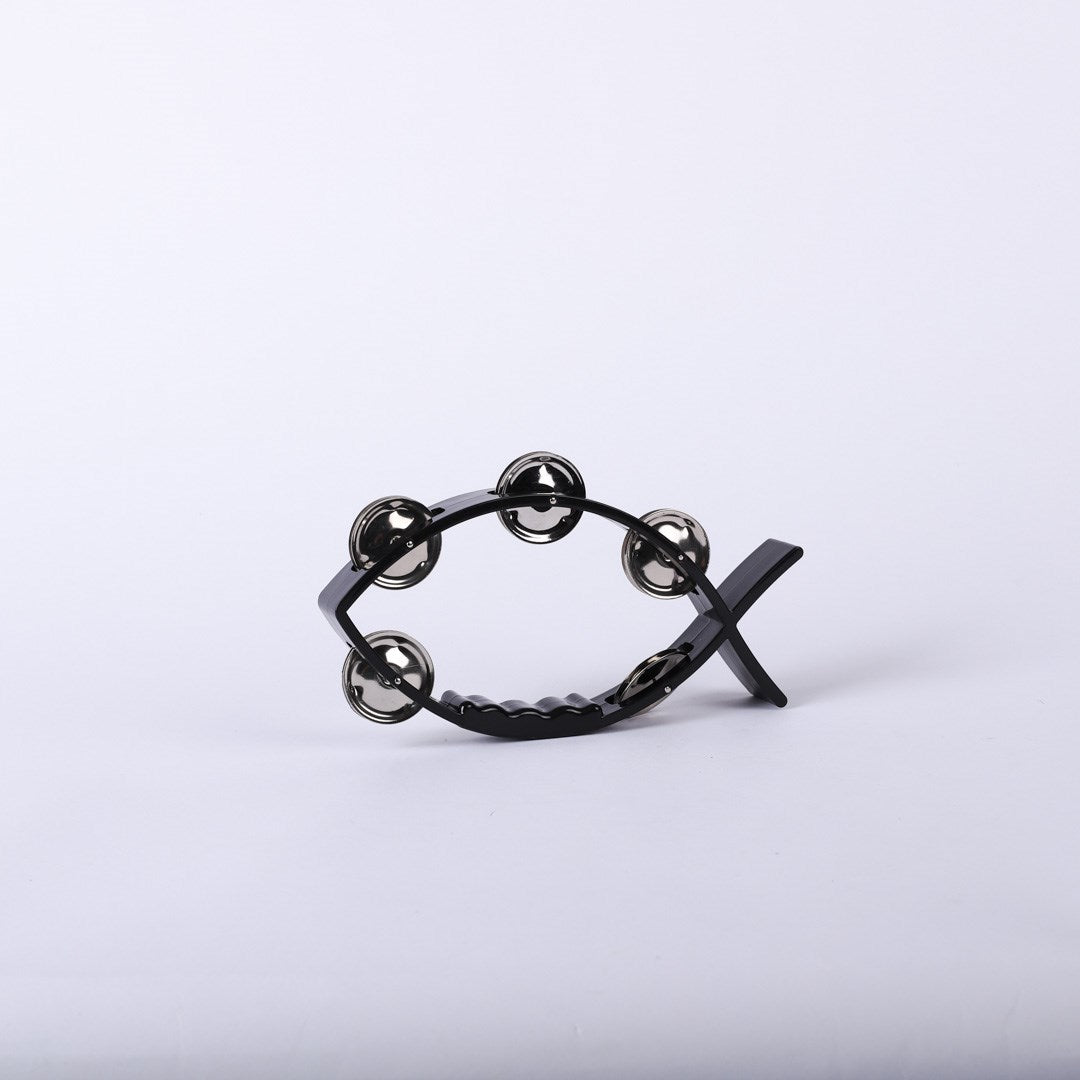 Instrument-Tambourine-Little Fish Shape-Black (8" x 4 1/2")