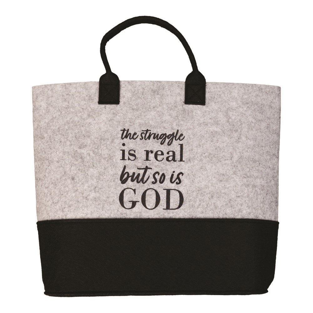 Tote Bag-The Struggle Is Real But So is God-Black/Grey (11.75" x 12.5")