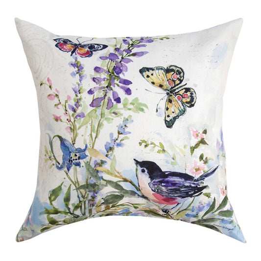 Pillow-Watercolor Birds And Butterflies-Indoor/Outdoor (18" x 18")