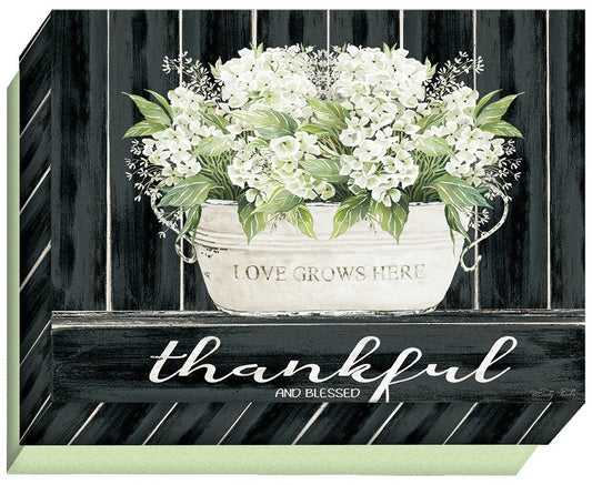 Note Card-Blank-Full Color-White Hydrangeas/Thankful And Blessed (Box Of 15)
