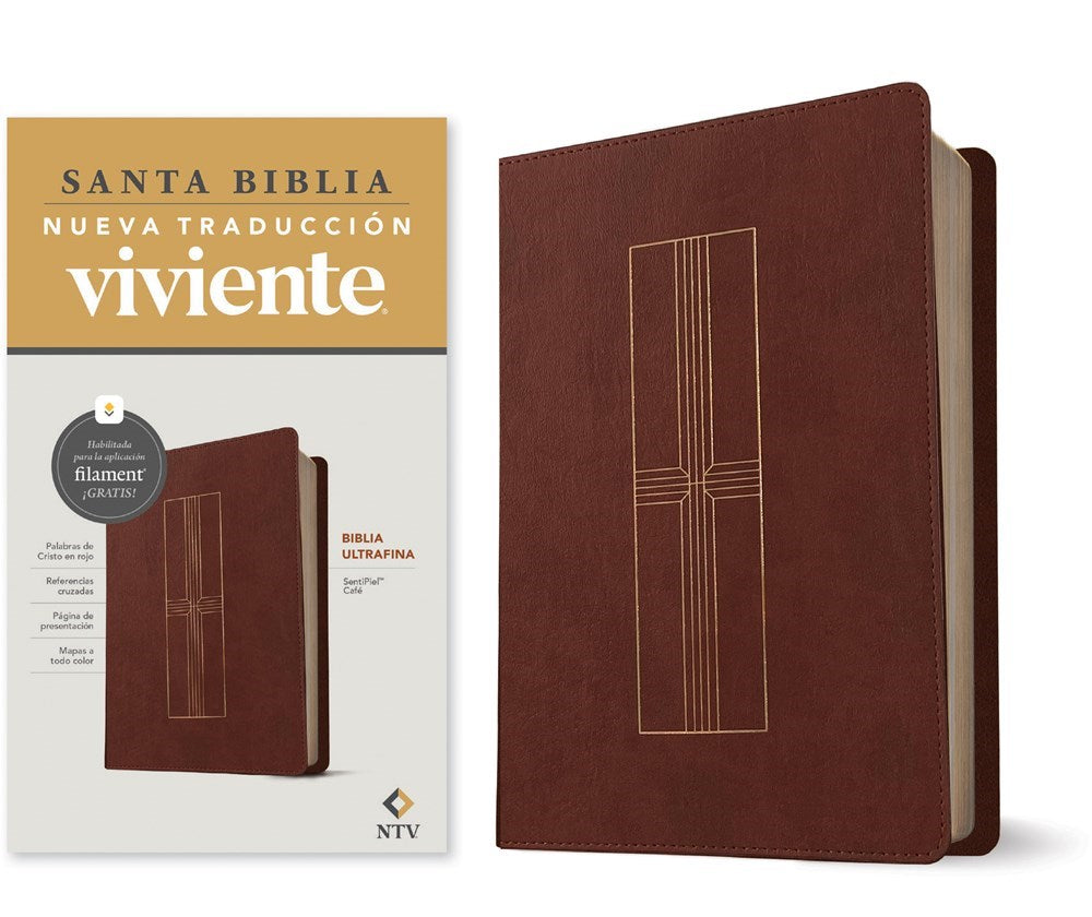NTV Thinline Bible Filament-Enabled (Biblia Ultrafina con Filament)-Brown LeatherLike