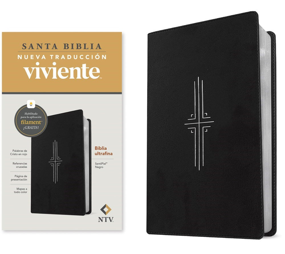 NTV Biblia Ultrafina con Filament (NLT Thinline Bible Filament-Enabled)-Black LeatherLike