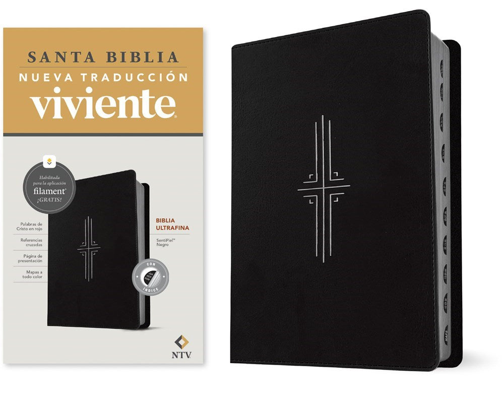 NTV Thinline Bible Filament-Enabled (Biblia Ultrafina con Filament)-Black LeatherLike Indexed