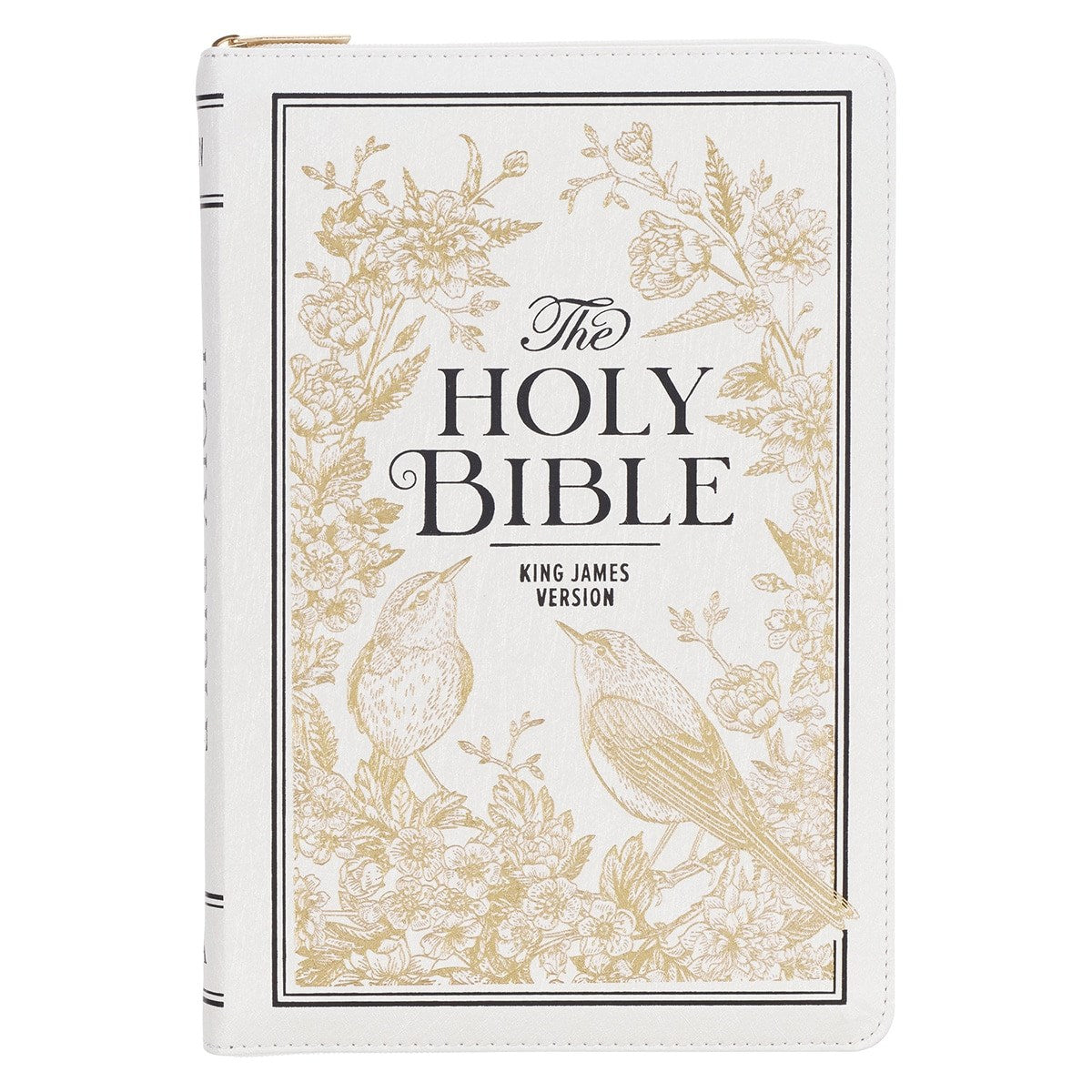 KJV Large Print Thinline Bible-White/Gold W/Zipper