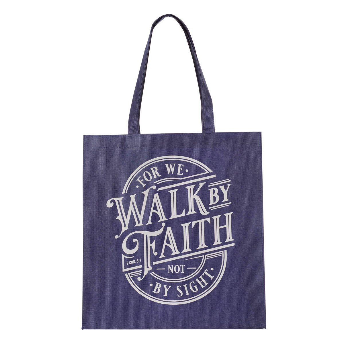 Tote Bag-Walk By Faith Reusable Non-Woven (2 Corinthians 5:7)-Navy