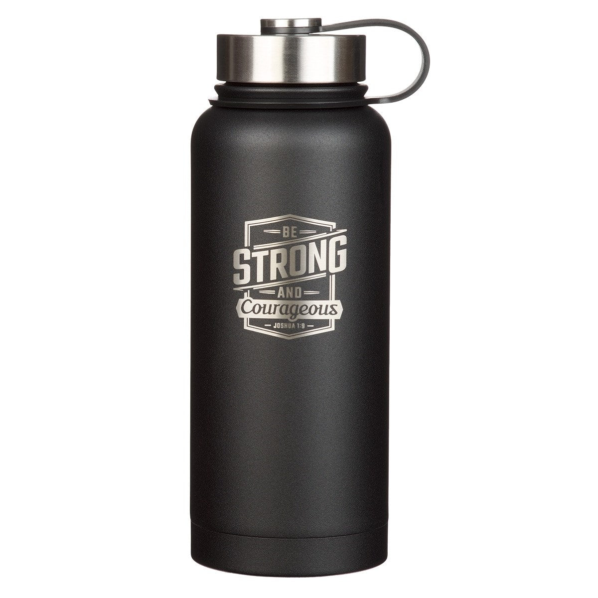 Water Bottle-Stainless Steel-Black-Be Strong And Courageous Josh. 1:9
