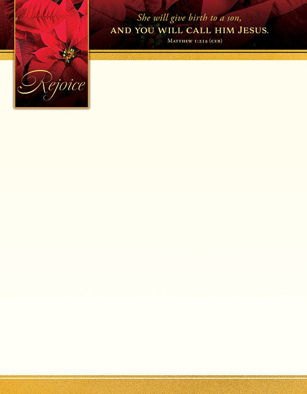 Letterhead-Rejoice/She Will Give Birth To A Son (Matthew 1:21 CEB) (Pack Of 100)