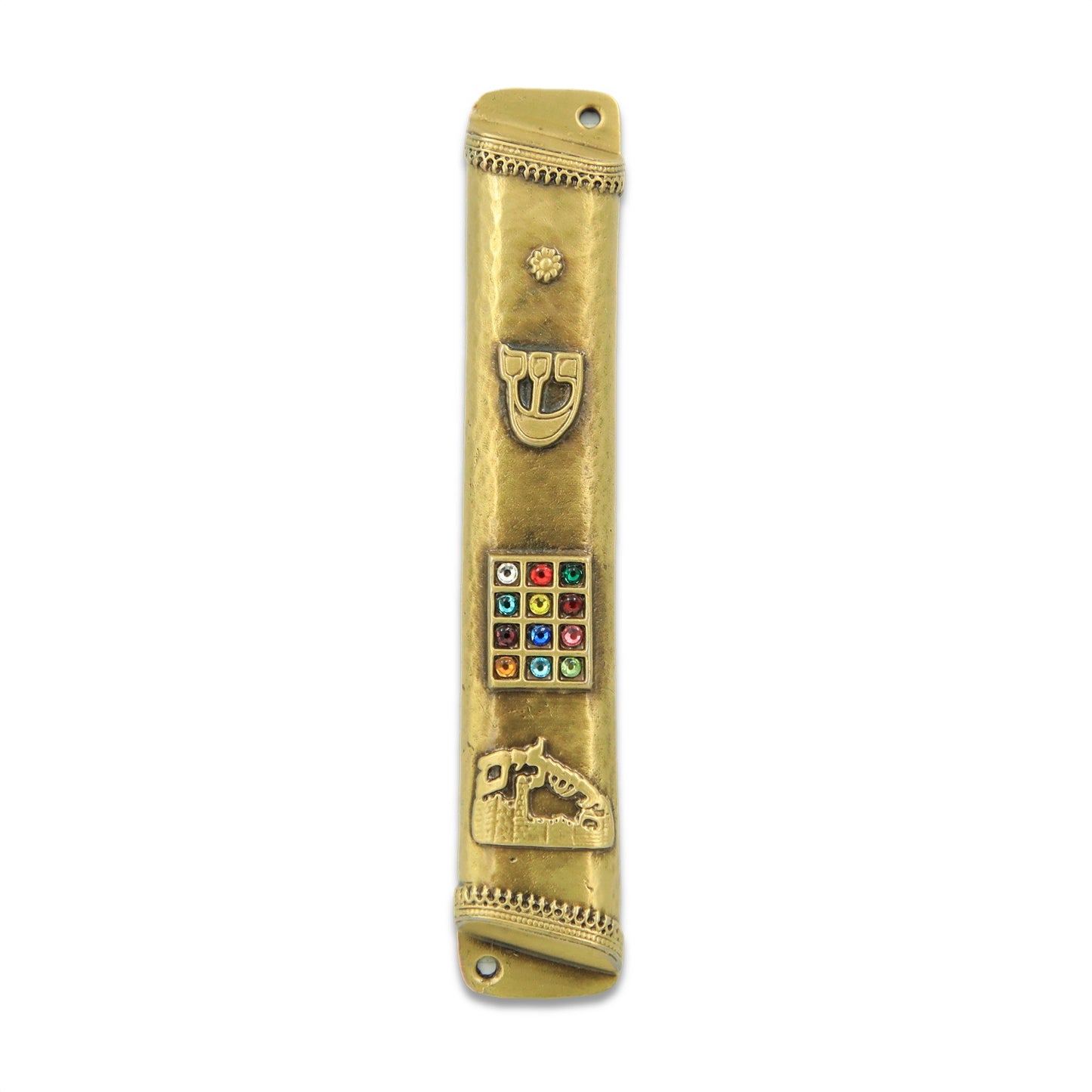 Mezuzah - Breast-Plate Jerusalem And Shin In Hebrew - Bronze