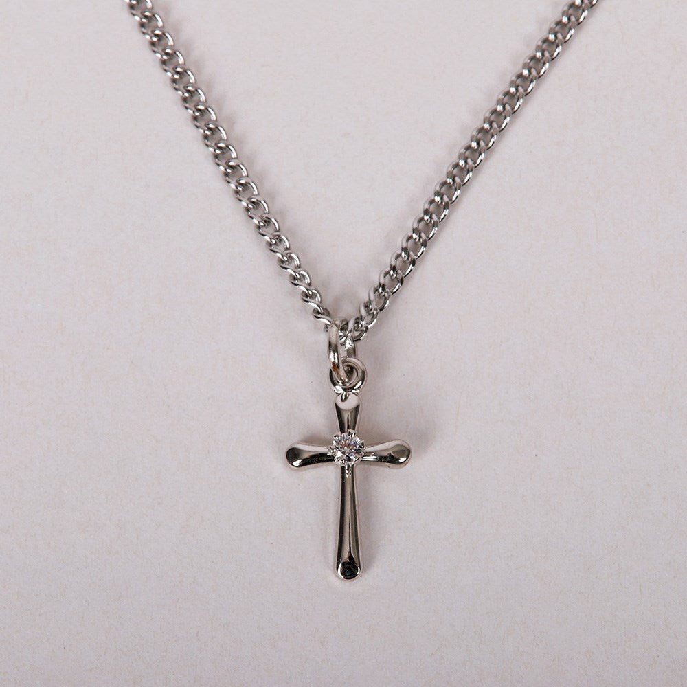 Necklace-Sterling Silver-Small Cross Jewel (16-18")