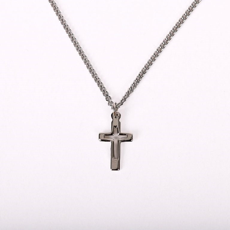 Necklace-Sterling Silver-Cross Cut Out (16-18")