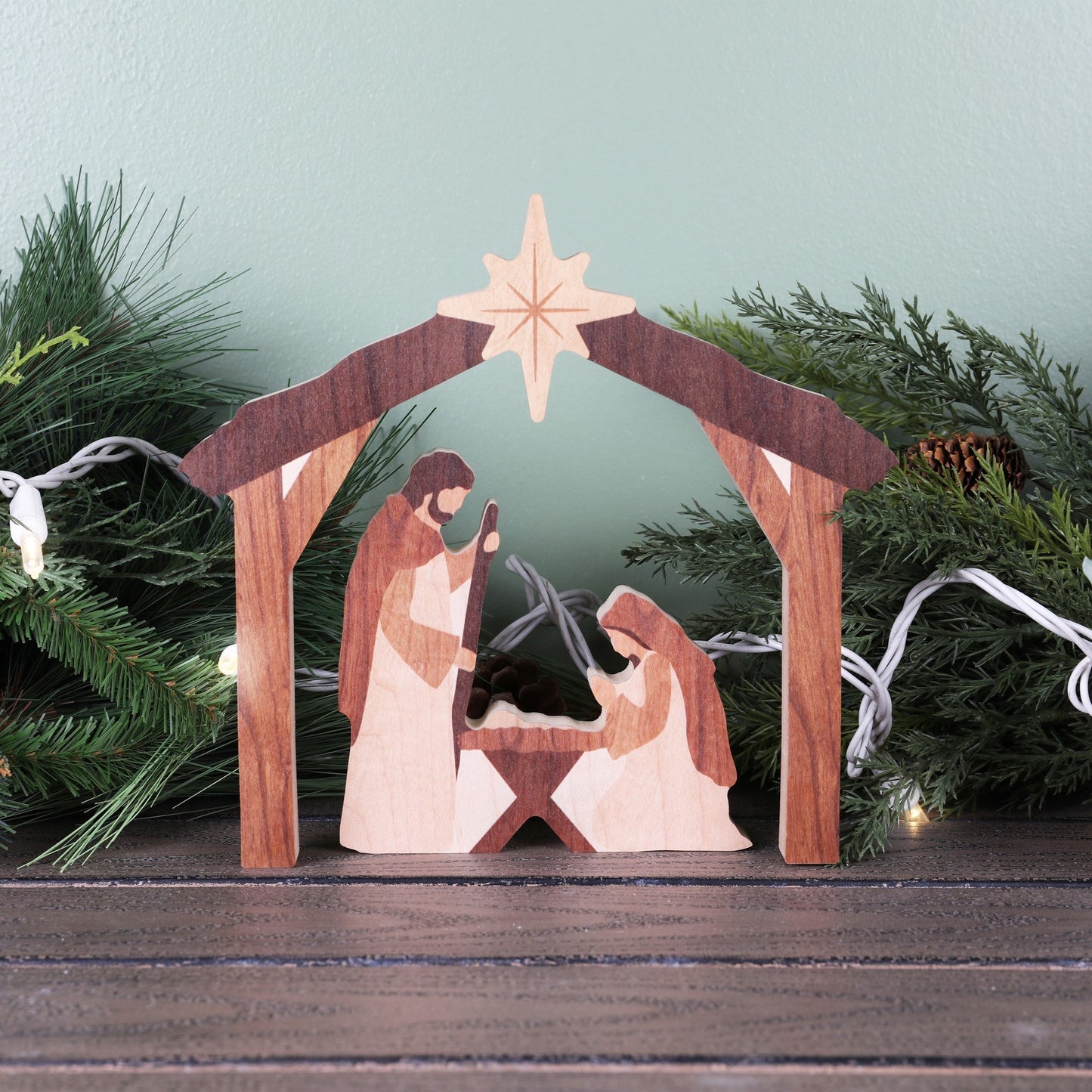 Nativity Set-Mary Joseph Jesus & Stable (2 Piece Set) (8"W x 7.5"H)