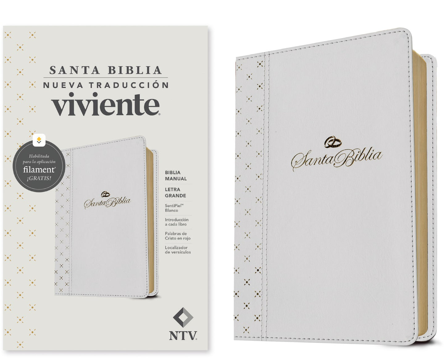 NTV Biblia Manual Letra Grande con Filament (NLT Handy Size Large Print Filament-Enabled)-White LeatherLike