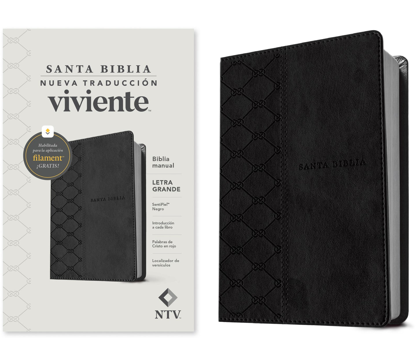 NTV Biblia Manual Letra Grande con Filament (NLT Handy Size Large Print Filament-Enabled)-Black LeatherLike