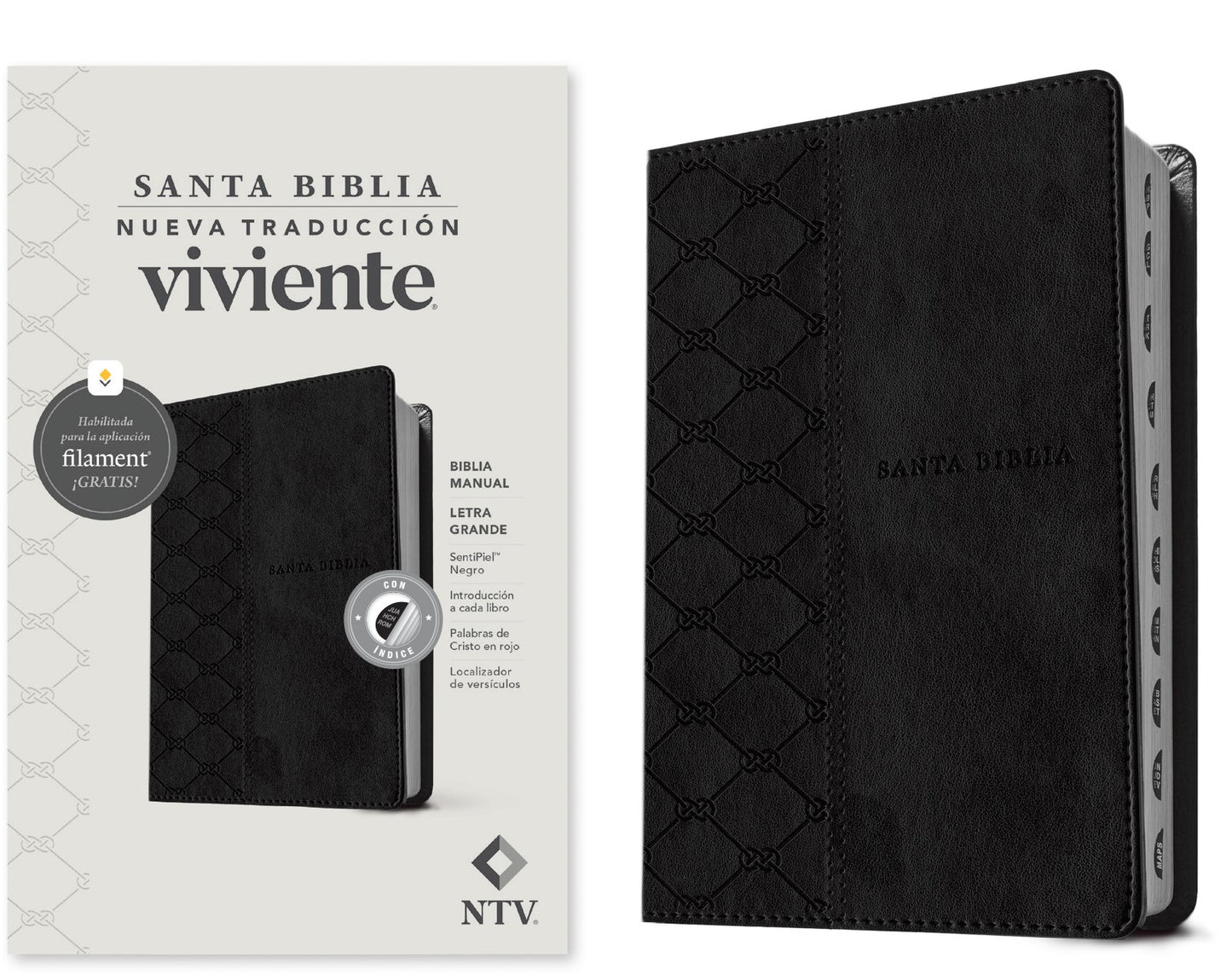 NTV Biblia Manual Letra Grande con Filament (NLT Handy Size Large Print Filament-Enabled)-Black LeatherLike Index