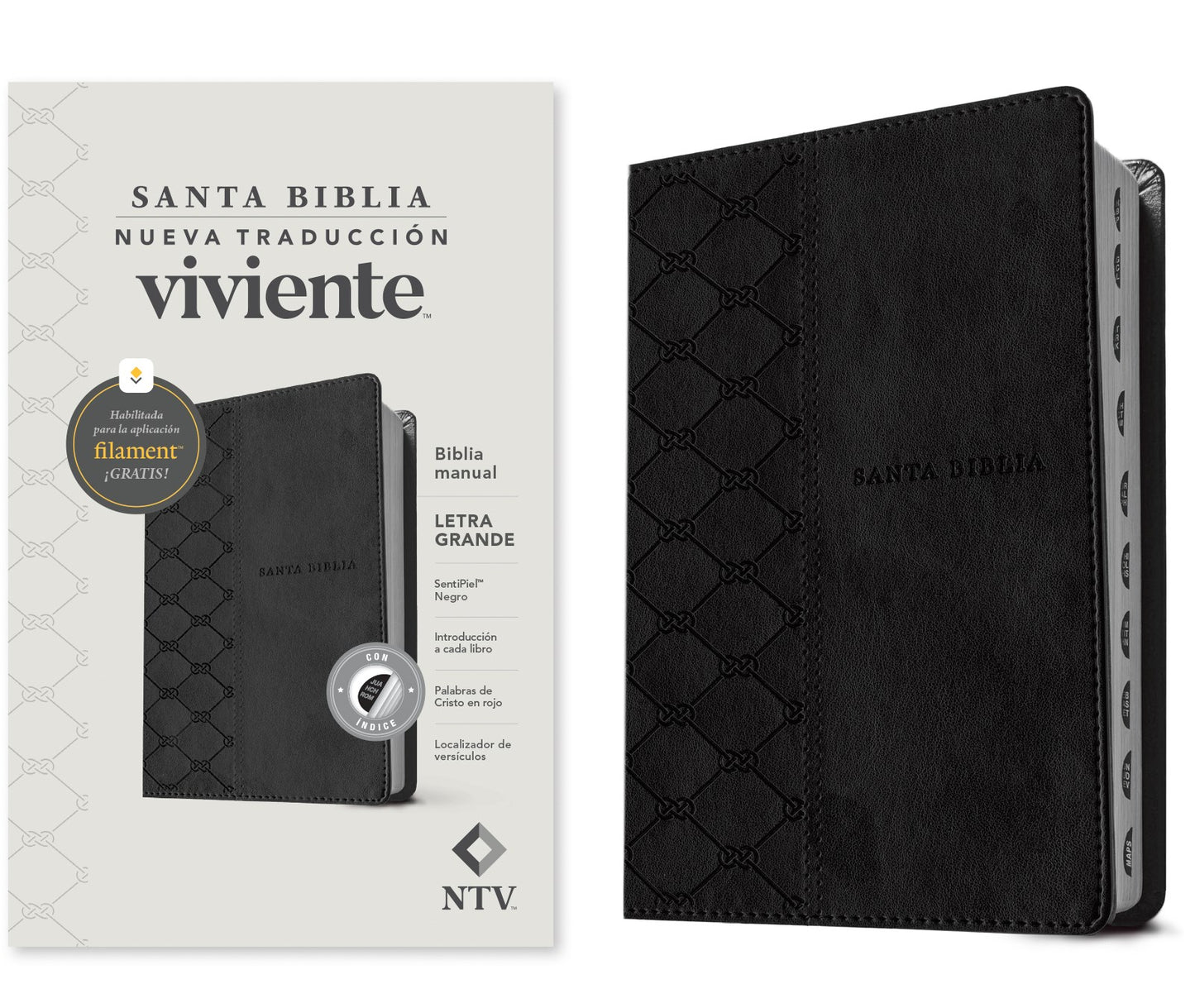 NTV Biblia Manual Letra Grande con Filament (NLT Handy Size Large Print Filament-Enabled)-Black LeatherLike Index