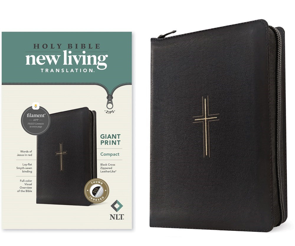 NLT Compact Giant Print Zipper Bible Filament-Enabled Edition-Black Cross Leatherlike Indexed