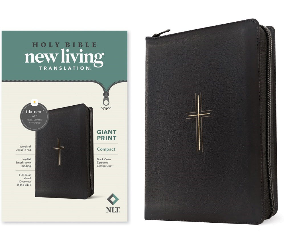 NLT Compact Giant Print Zipper Bible Filament-Enabled Edition-Black Cross Leatherlike