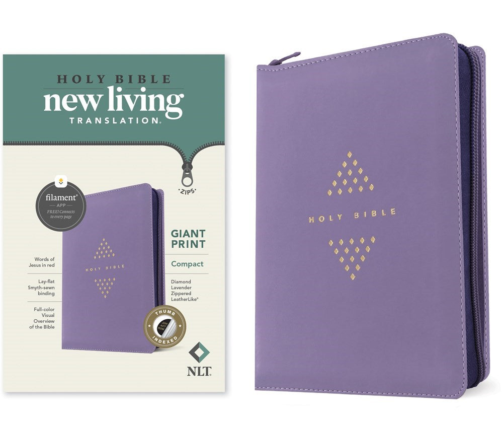 NLT Compact Giant Print Zipper Bible Filament-Enabled Edition-Diamond Lavender Leatherlike Indexec