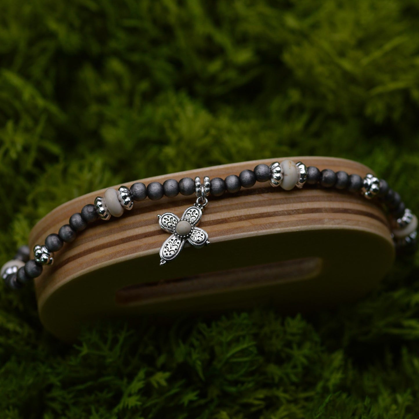 Anklet-Eden Merry-Beaded-Cross-Silver