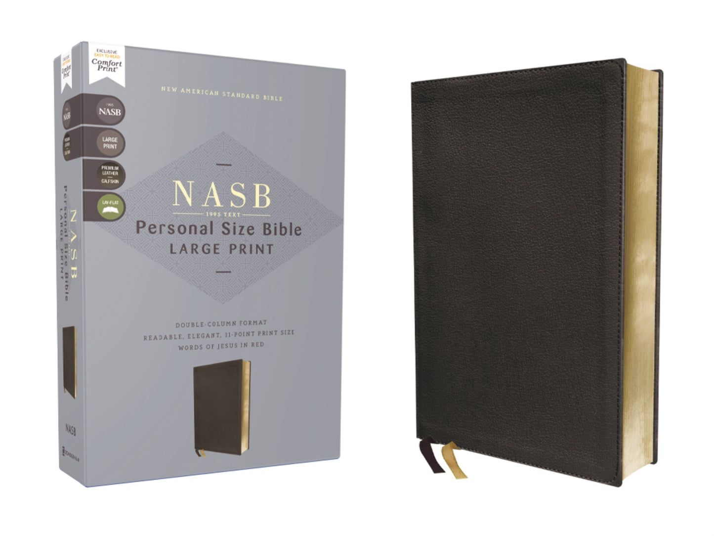 NASB 1995 Personal Size Large Print Bible (Comfort Print)-Black Calfskin Genuine Leather