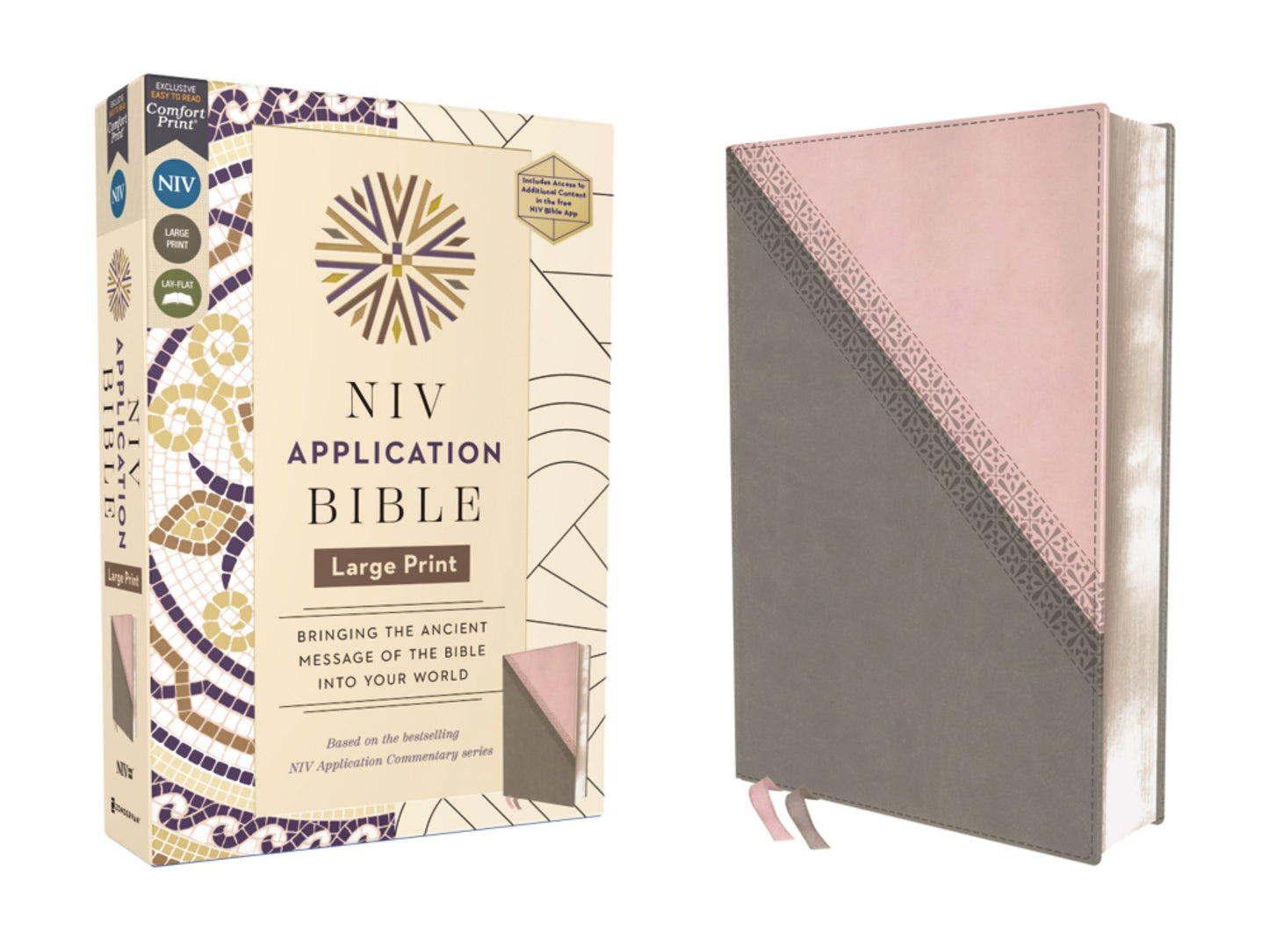 NIV Application Large Print Bible (Comfort Print)-Pink/Gray Leathersoft