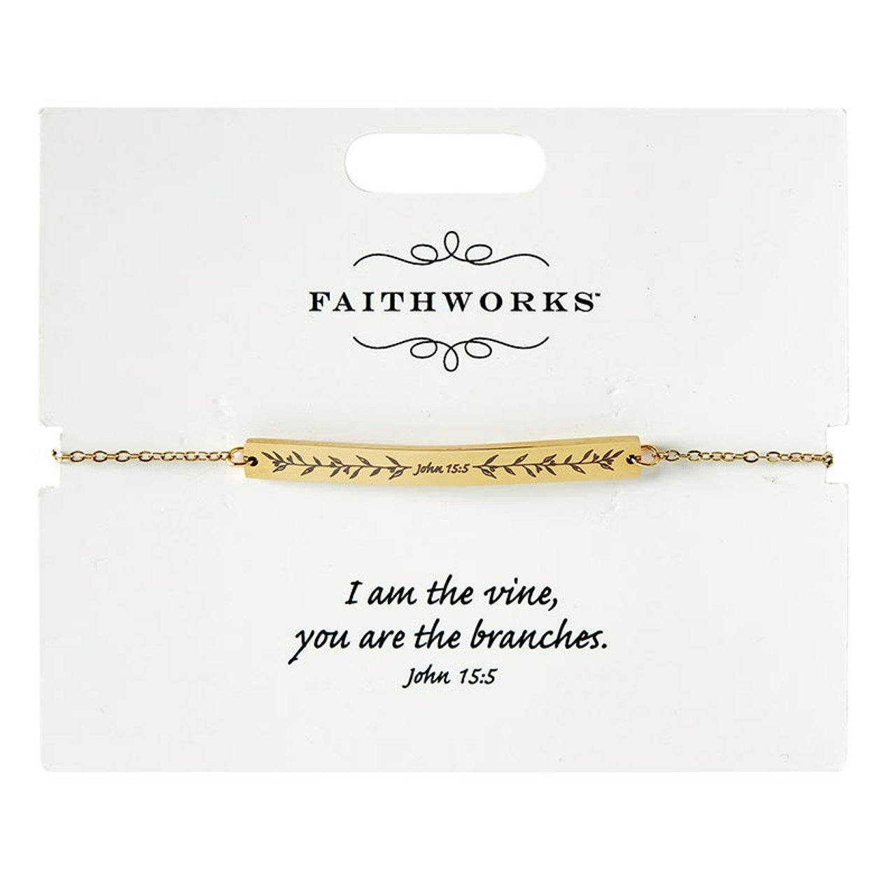 Bracelet-Bar-I Am The Vine...-Gold Plated (John 15:5) (7" w/ 1.5" Extender)