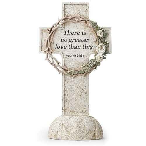 Table Cross-Crown Of Thorns-THere Is No Greater Love Than This (14.25")