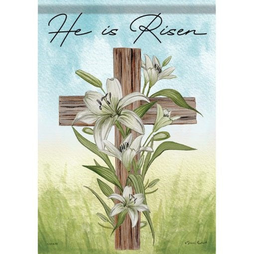 Flag-Garden-Dura Soft-He Is Risen (12.5" x 18")