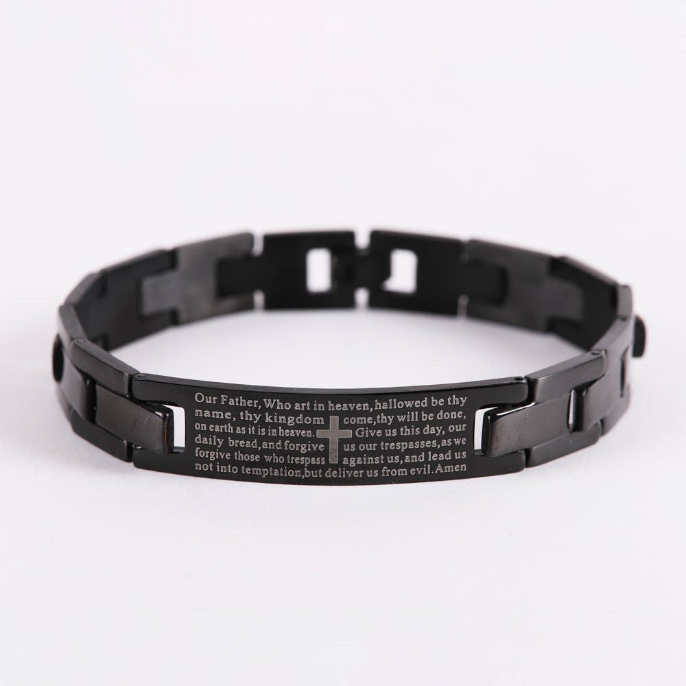 Bracelet-The Lords Prayer-Stainless-Black (8.75")