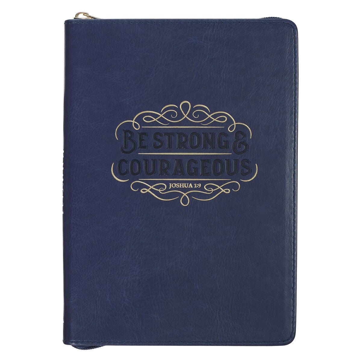 Journal Classic W/ Zip-Be Strong & Courageous Josh. 1:9-Navy