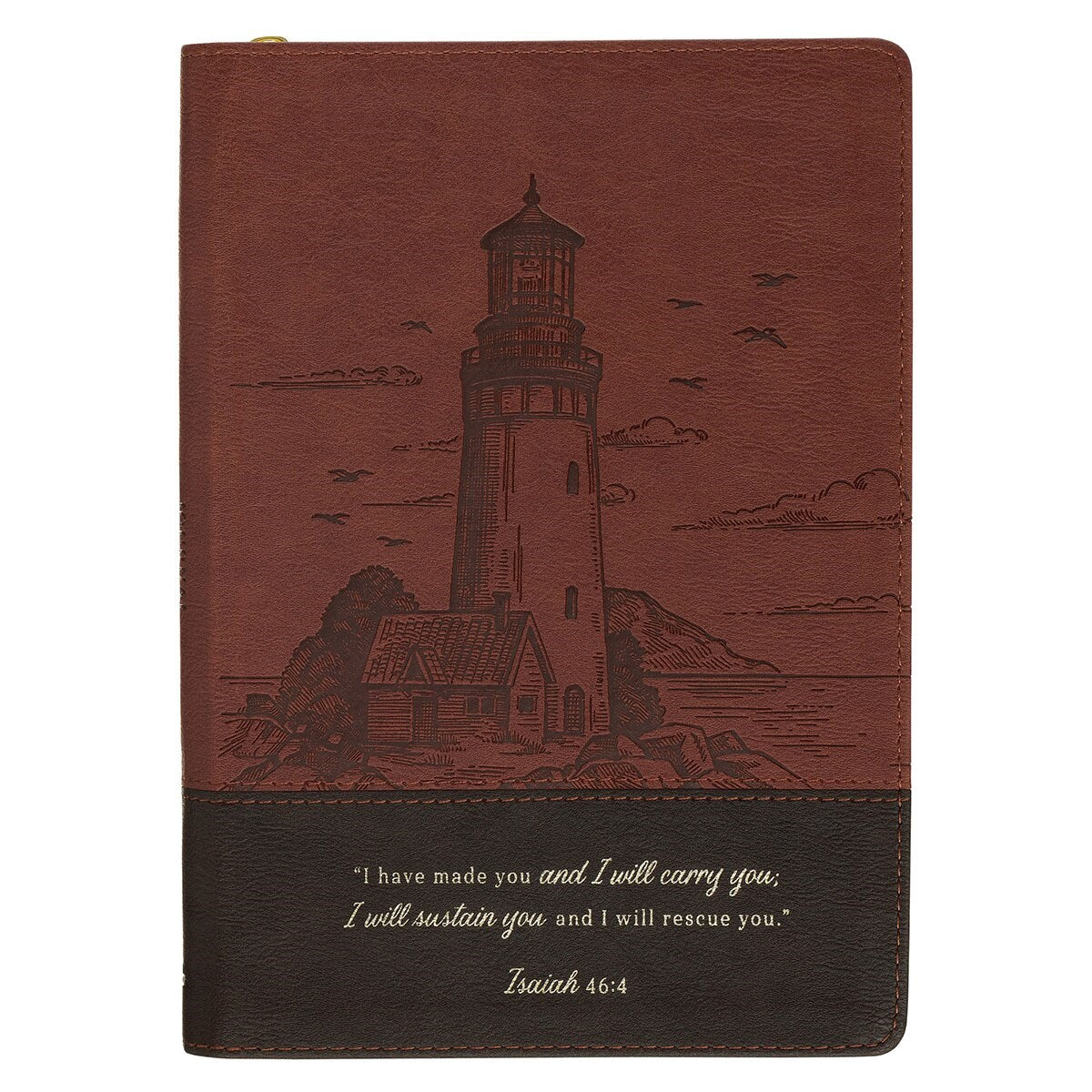 Journal Classic W/ Zip--I Will Carry You Isa. 46:4-Two-tone Brown