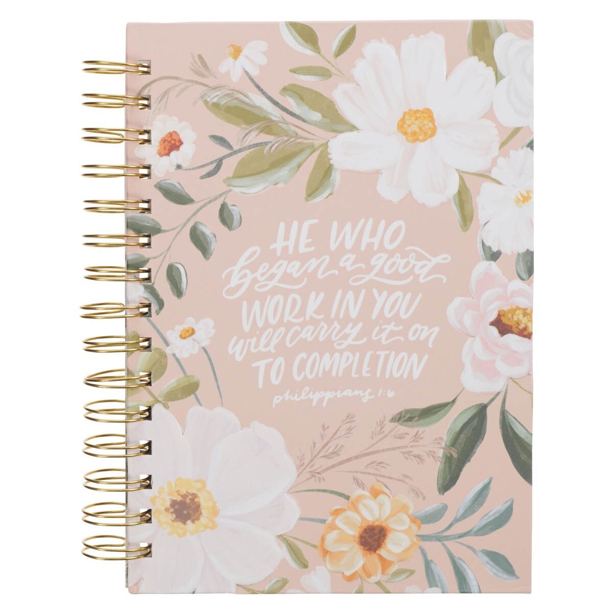 Journal Wirebound-Good Work in You Phil. 1:6-Beige Floral
