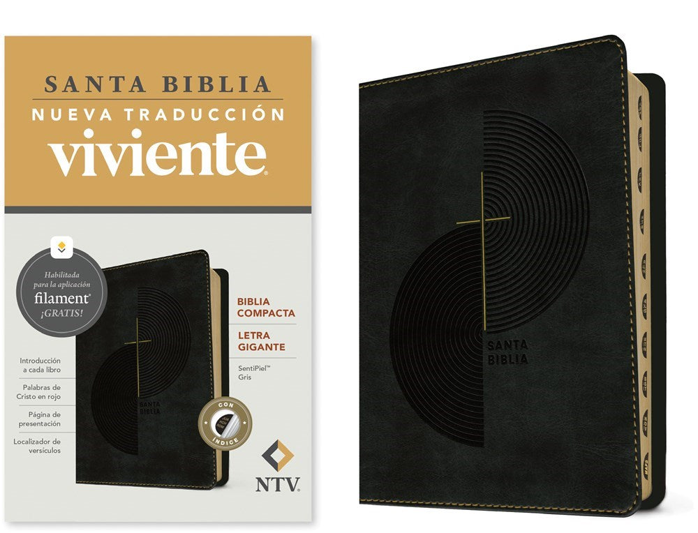 NTV Biblia Compacta Letra Gigante de Ziper con Filament (Compact Giant Print Zipper w/Filament)-Gray LeatherLike Indexed