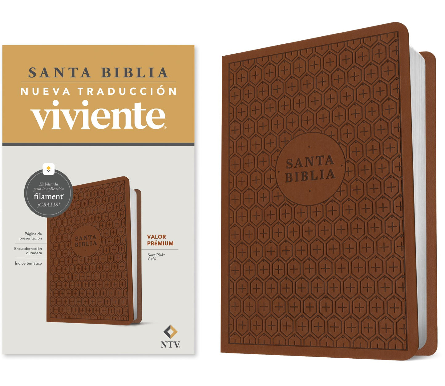 NTV Biblia Valor Premium con Filament (NLT Premium Value Bible Filament Enabled)-Brown LeatherLike