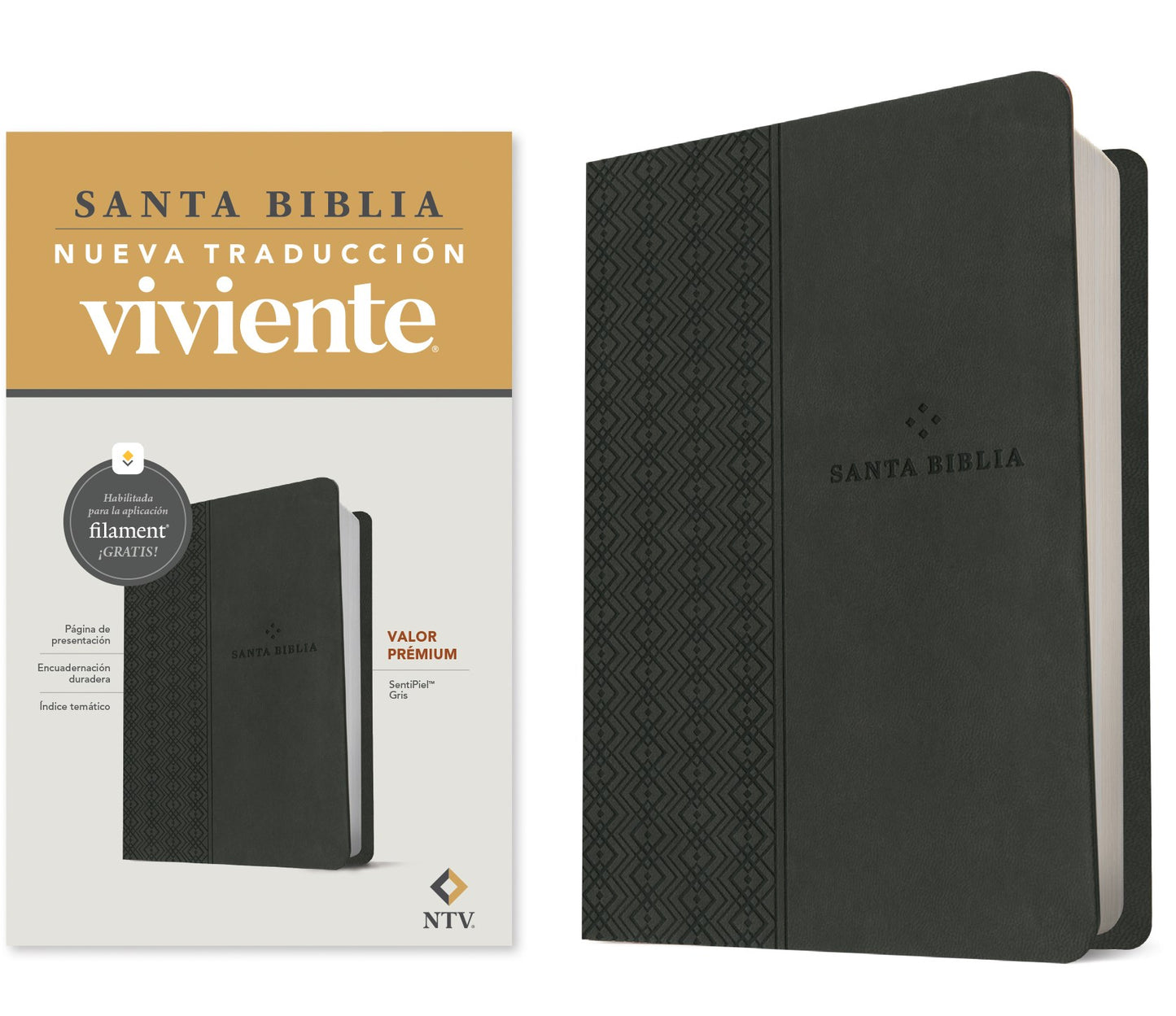 NTV Biblia Valor Premium con Filament (NLT Premium Value Bible Filament Enabled)-Gray LeatherLike