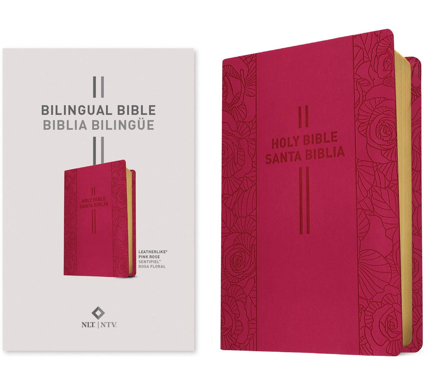 NLT/NTV Bilingual Bible (Biblia Bilingue NLT/NTV)-Pink Rose LeatherLike