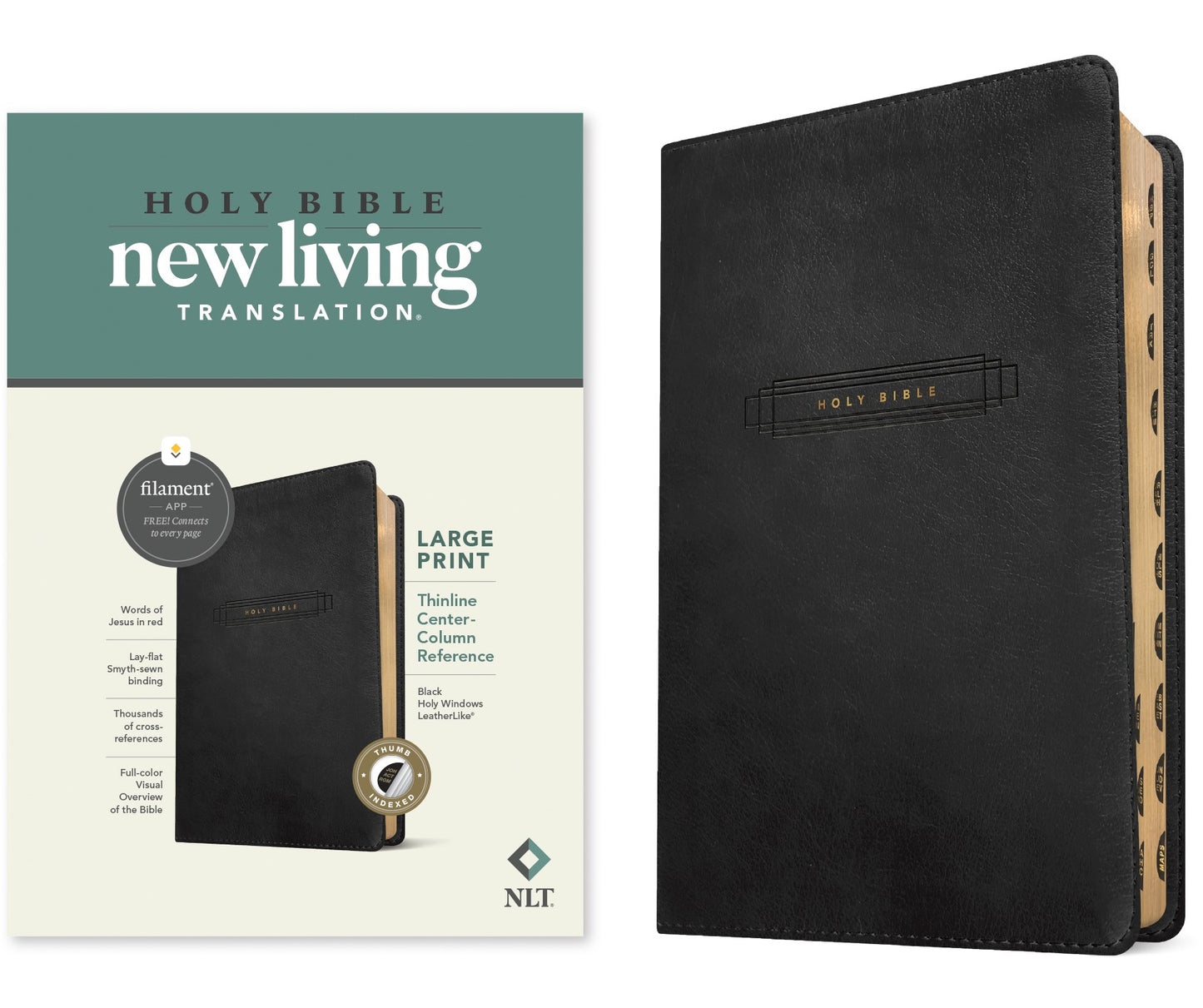 NLT Large Print Thinline Center-Column Reference Bible Filament Enabled-Black Holy Windows LeatherLike Indexed