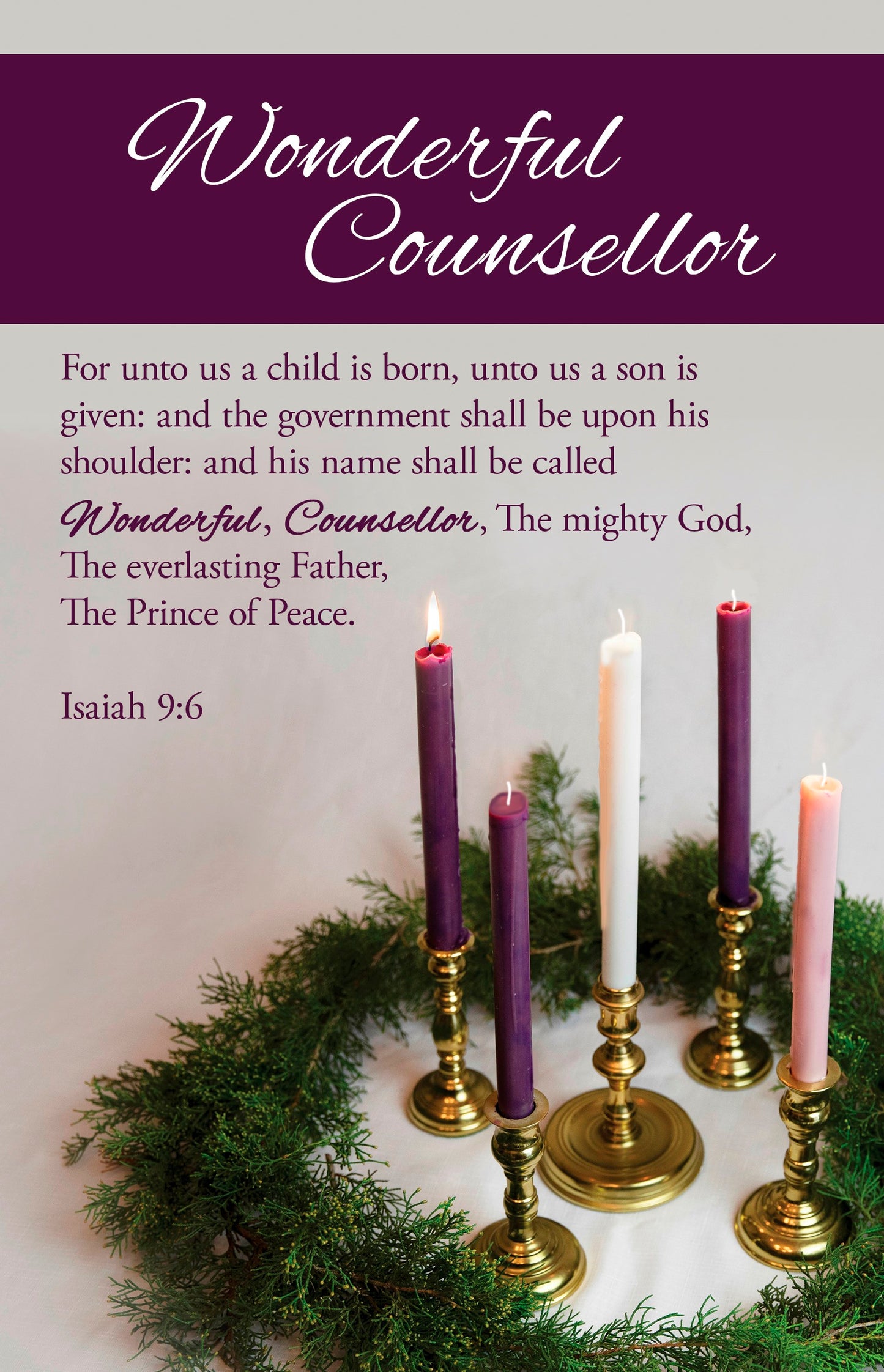 Bulletin-Advent Week 1: Wonderful Counsellor (Isaiah 9:6 KJV) (Pack Of 100)