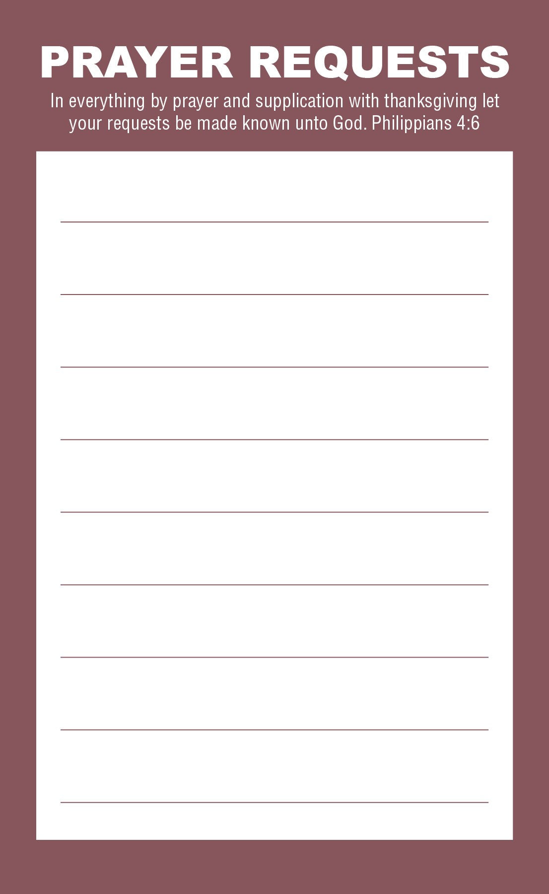 Prayer Request Card-Prayer Request (Philippians 4:6 KJV)-Burgundy (Pack Of 50)