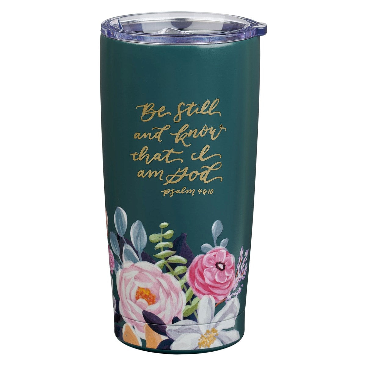 Stainless Steel Tumbler-Be Still Teal Floral-Psalm 46:10