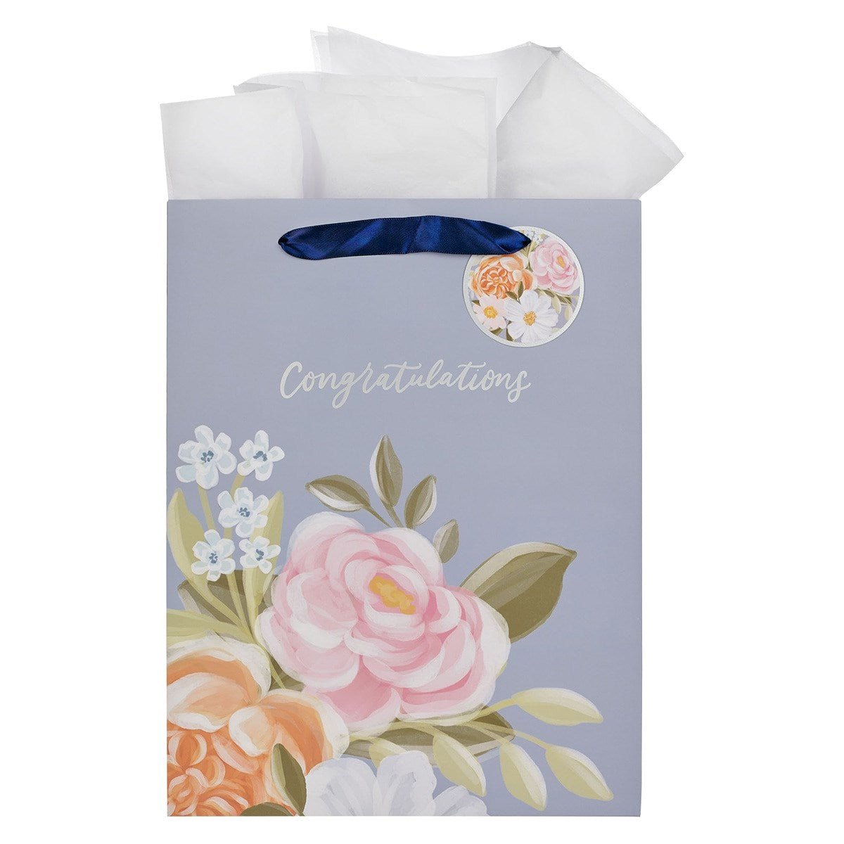 Gift Bag-Large Portrait-Congratulations-Blue Floral