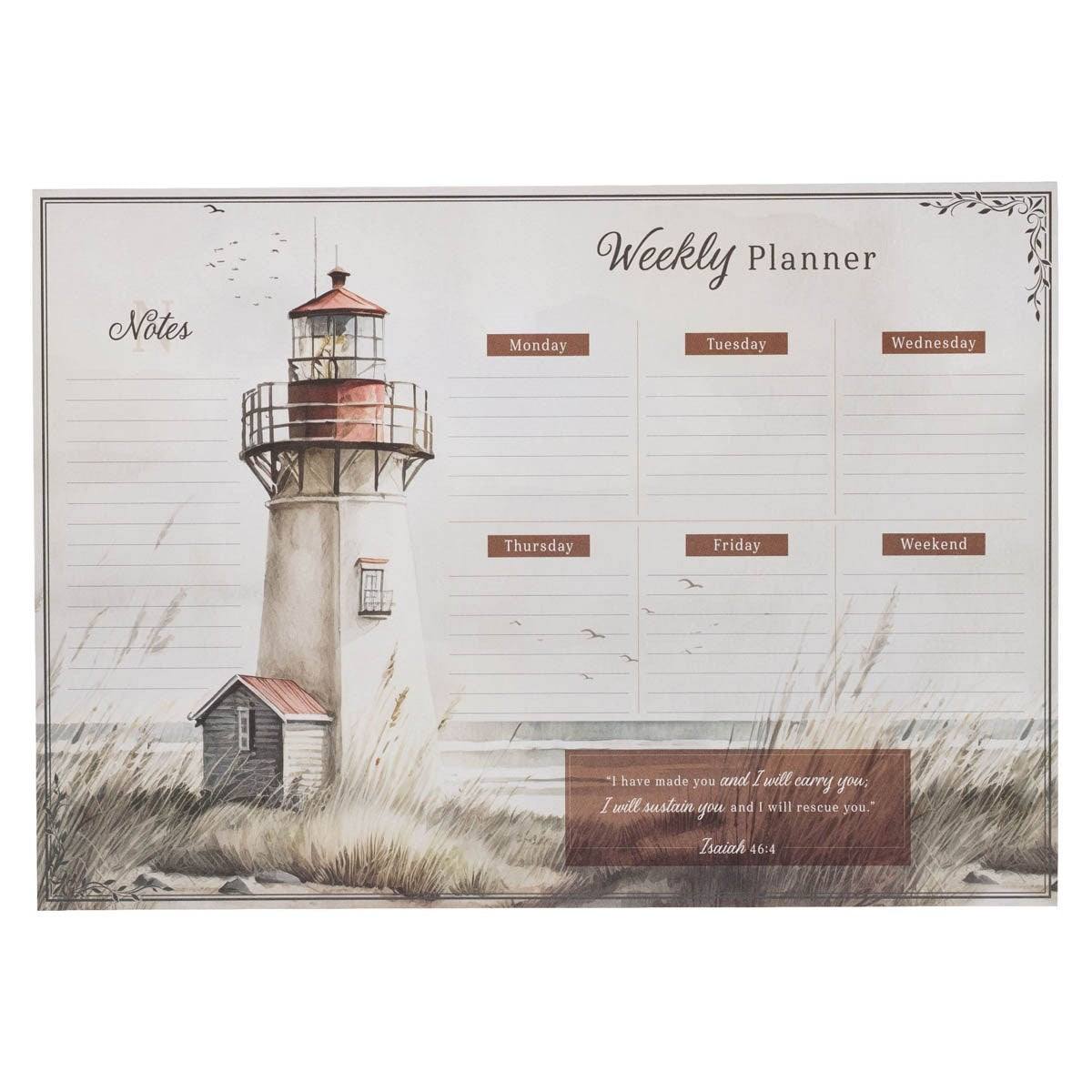Undated Weekly Planner-Lighthouse I Will Carry You Isa. 46:4
