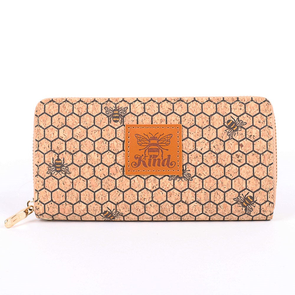 Wallet-Cork Clutch-Bee Kind-Zippered (1" x 7.625" x 4")